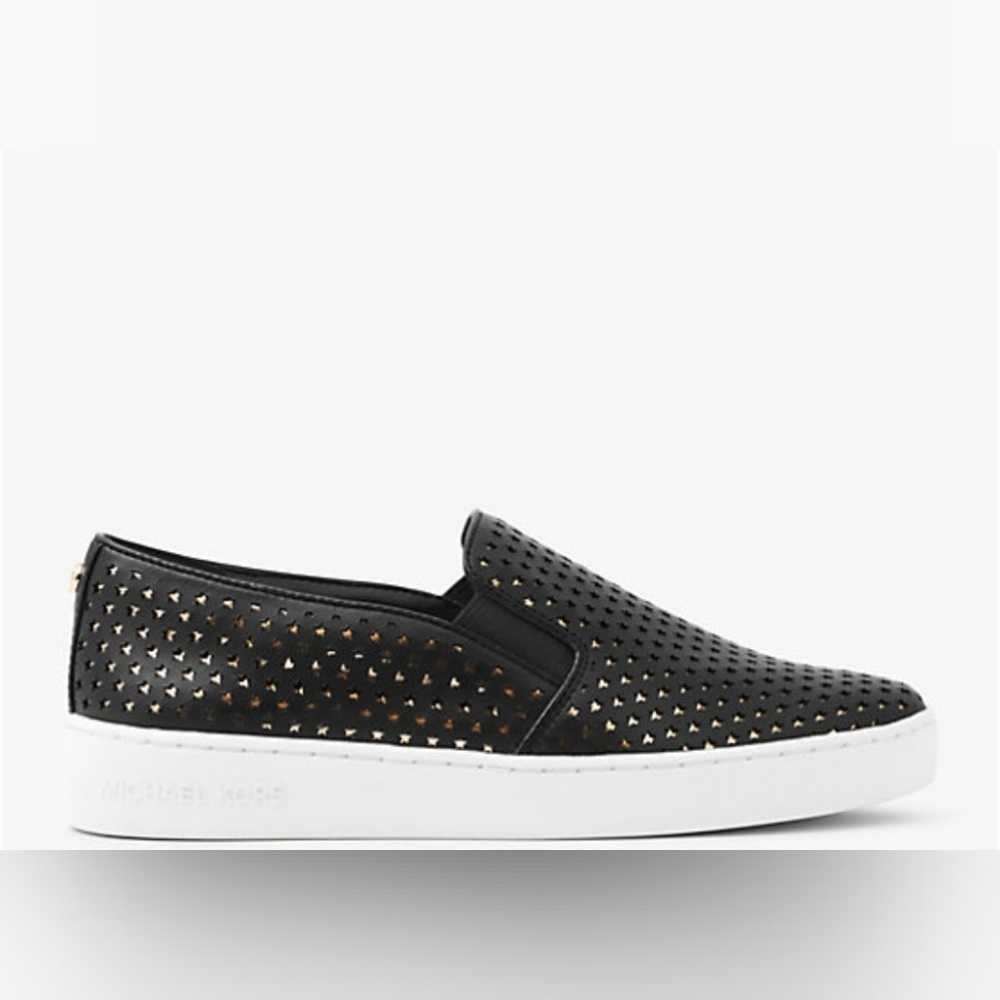 MICHAEL KORS, Keaton, Star Perforated Leather Slip-Ons. Size 7